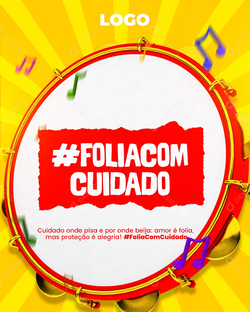 Carnaval Folia Com Cuidado Social Media PSD Editável