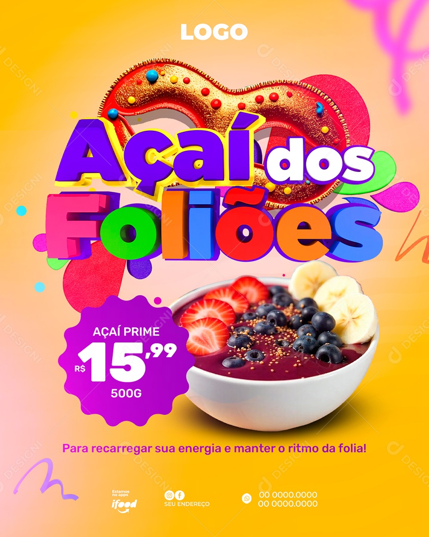 Açai dos Foliões Social Media PSD Editável