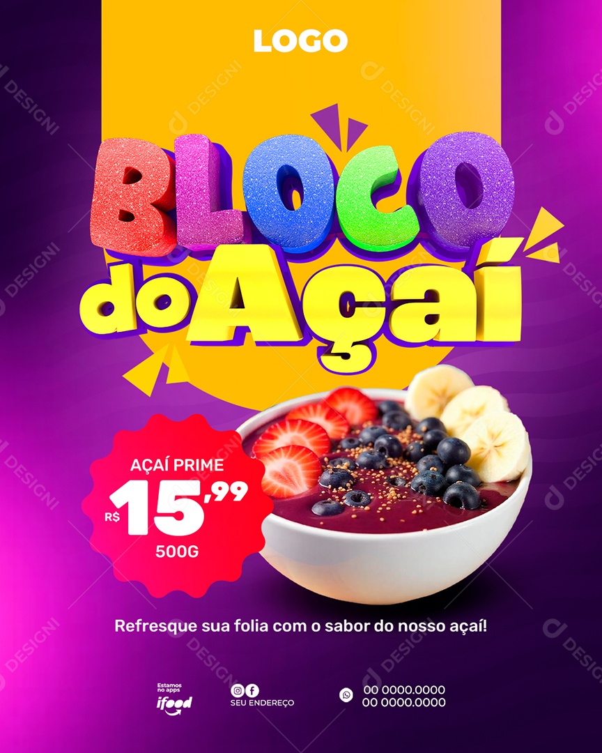 Açaiteria Samba no Copo Social Media PSD Editável