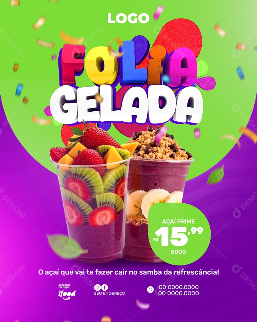 Açaiteria Folia Gelada Social Media PSD Editável