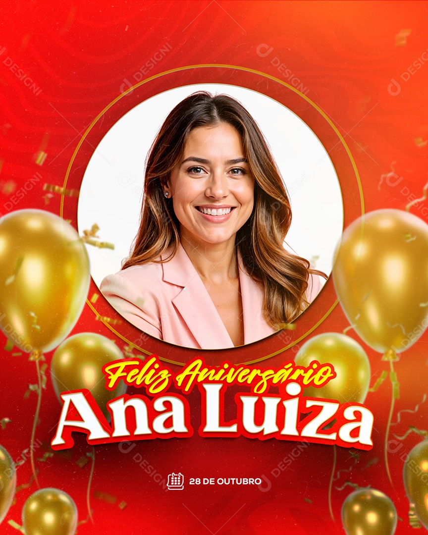 Feliz Aniversário Luís Henrique Vermelho Social Media PSD Editável