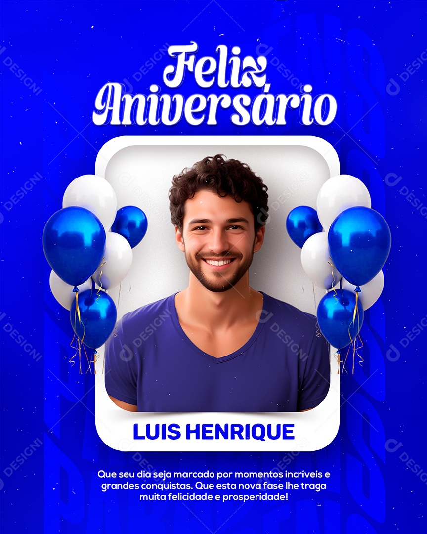 Feliz Aniversário Luís Henrique Azul Social Media PSD Editável