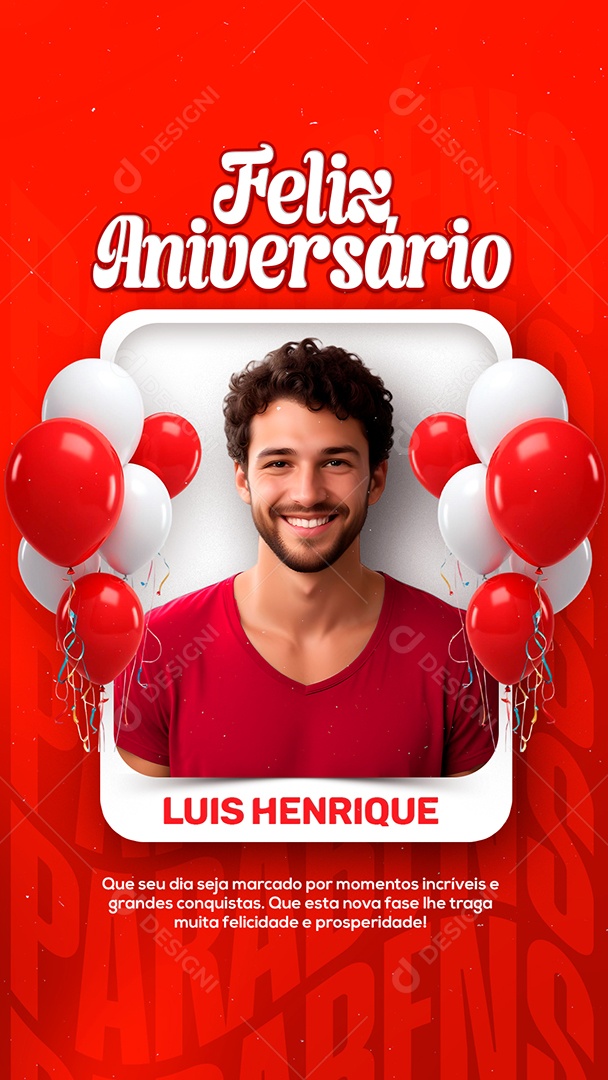 Story Feliz Aniversário Luís Henrique Vermelho Social Media PSD Editável