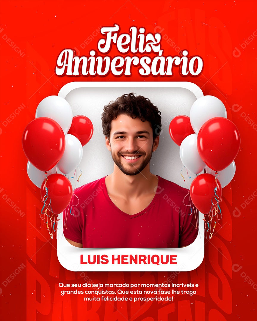 Feliz Aniversário Luís Henrique Vermelho Social Media PSD Editável