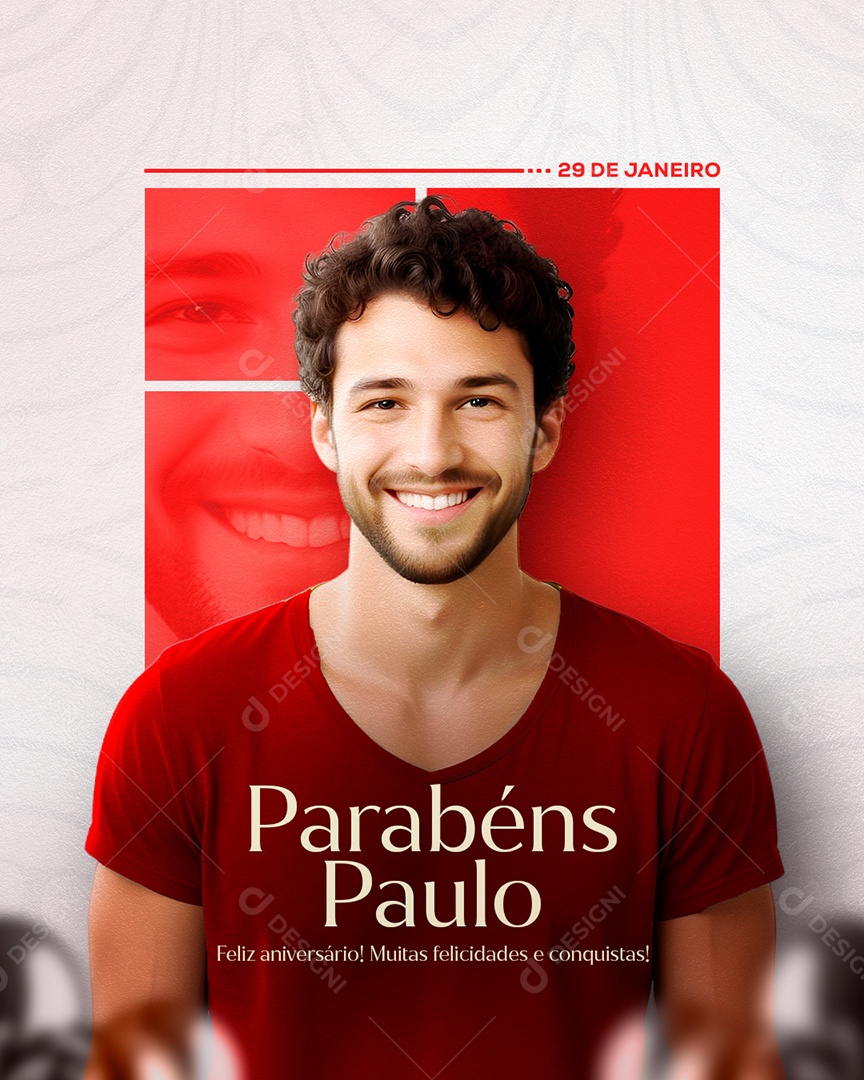Feliz Aniversário Paulo Vermelho Social Media PSD Editável