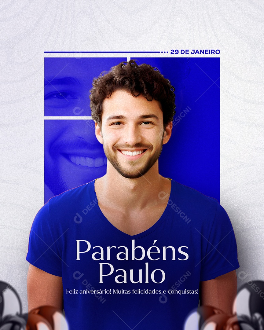 Feliz Aniversário Paulo Azul Social Media PSD Editável