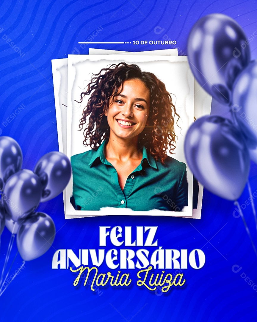 Feliz Aniversário Ana Luiza Azul Social Media PSD Editável