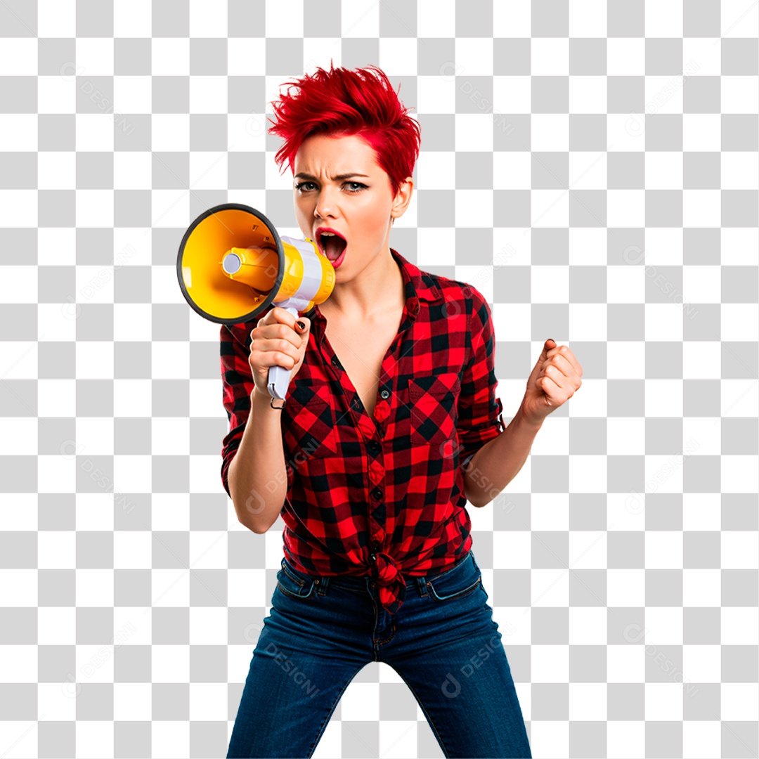 Mulher com Falando no Megafone PNG Transparente