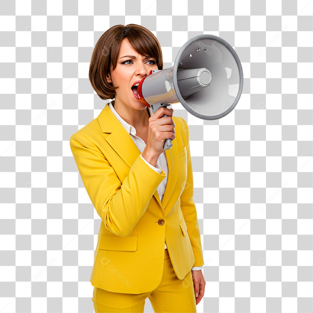 Mulher com Falando no Megafone PNG Transparente