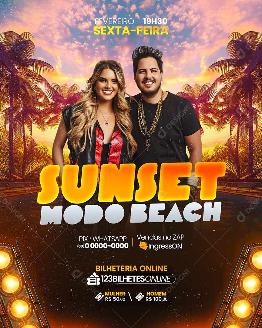 Sunset Modo Beach Social Media PSD Editável