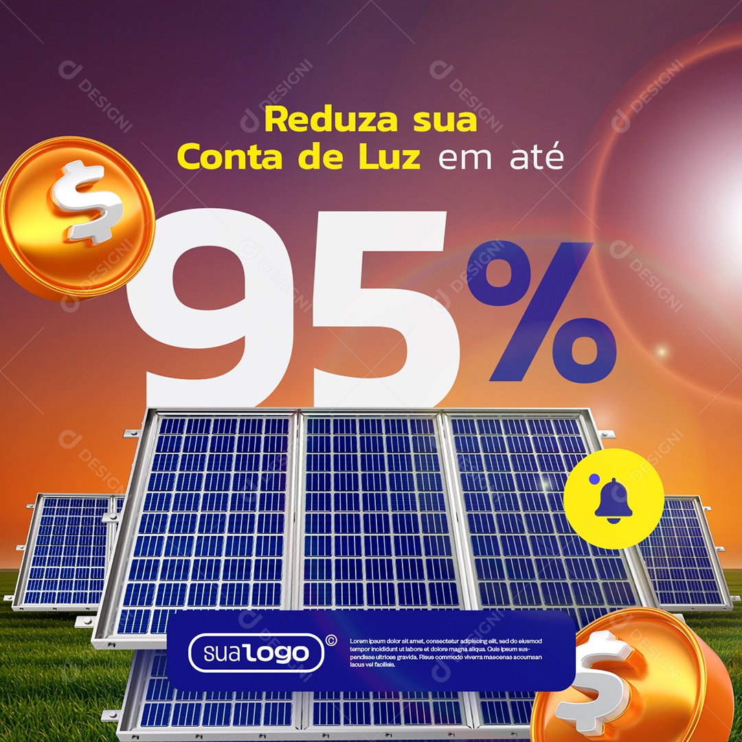 Energia Solar Reduza sua Conta de Luz em Até 95% Social Media PSD Editável