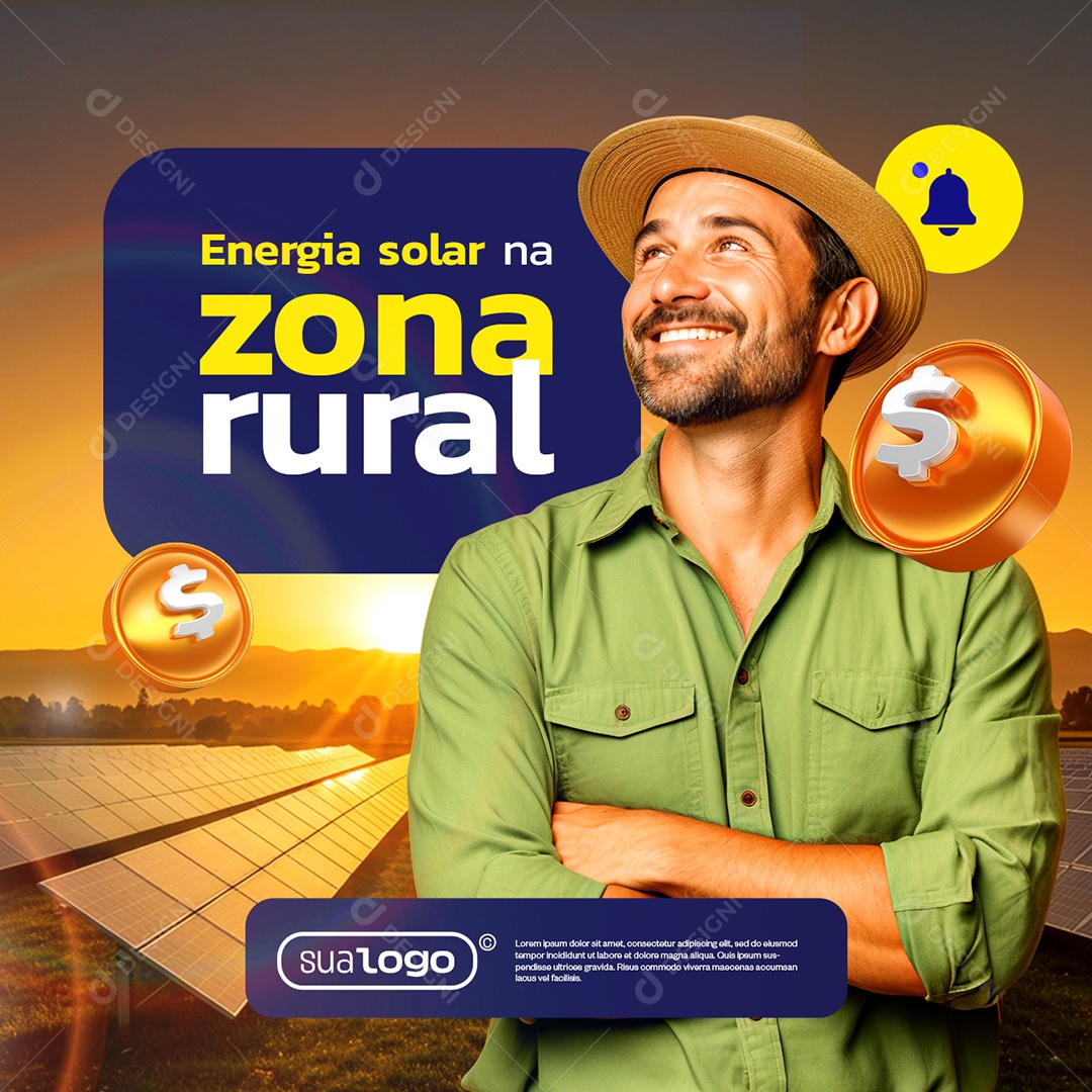 Energia Solar na Zona Rural Social Media PSD Editável