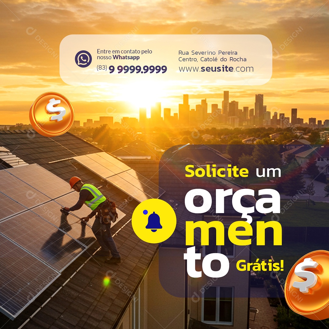 Energia Solar Solicite um Orçamento Grátis Social Media PSD Editável