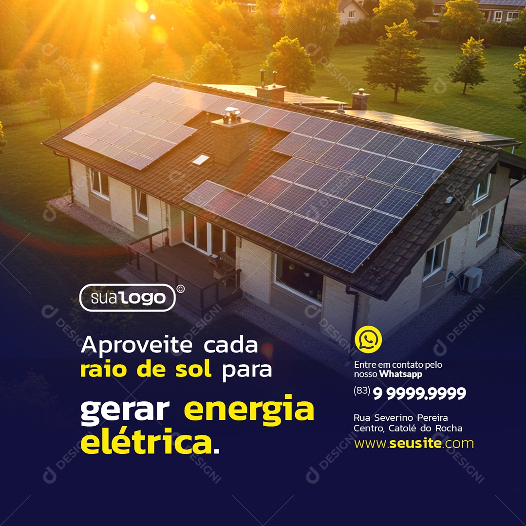 Energia Solar Aproveite Cada Raio de Sol para Gerar Energia Elétrica Social Media PSD Editável