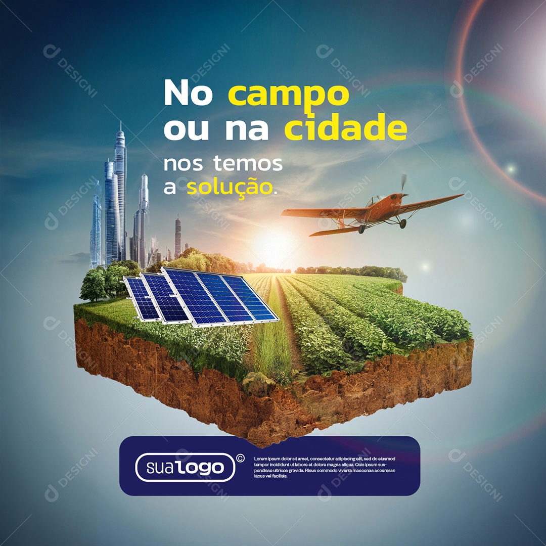 Energia Solar No Campo ou Na Cidade Social Media PSD Editável