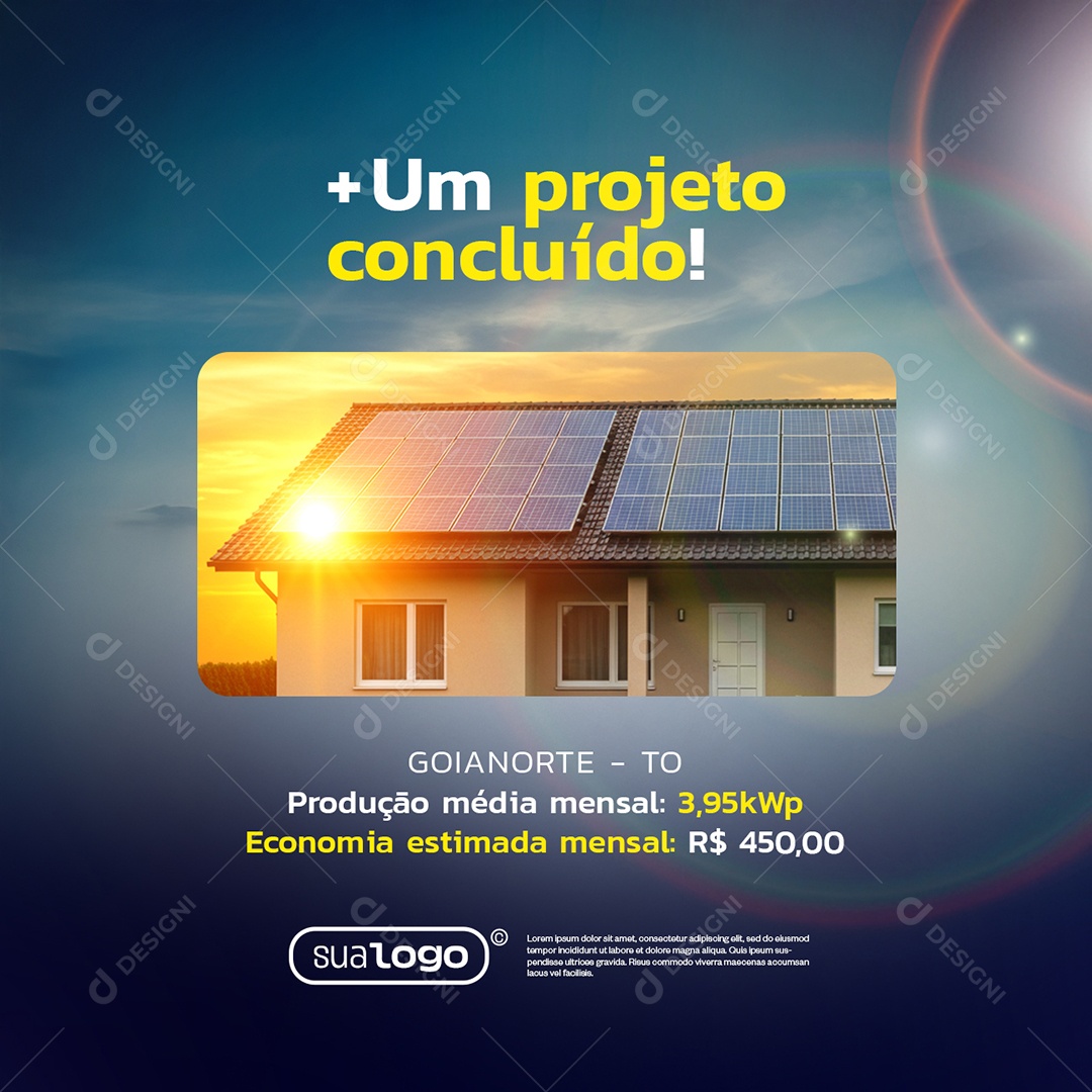 Energia Solar Um Projeto Concluído Social Media PSD Editável