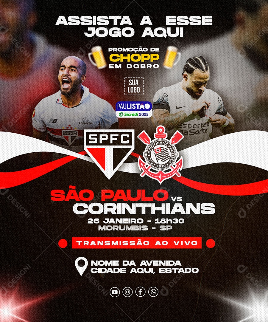 Futebol São Paulo vs Corinthians Social Media PSD Editável