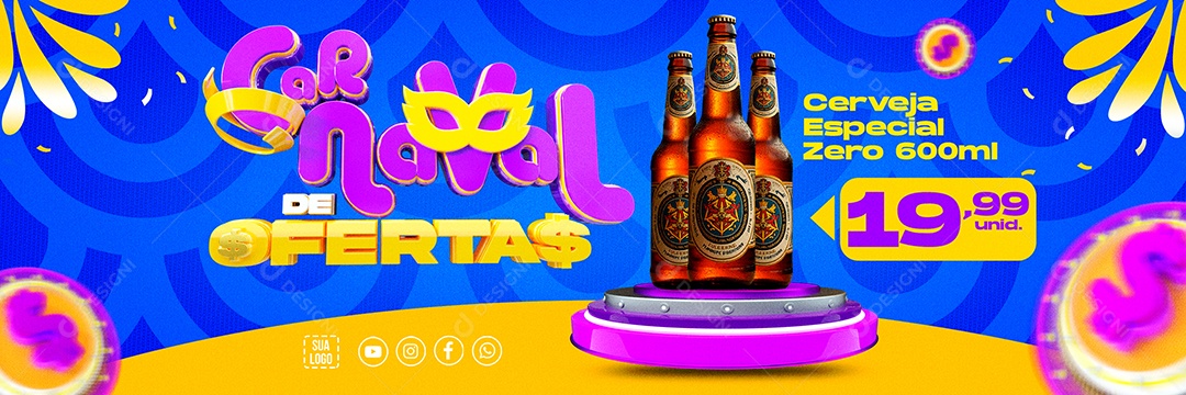 Carnaval Folia de Ofertas Cerveja Social Media PSD Editável