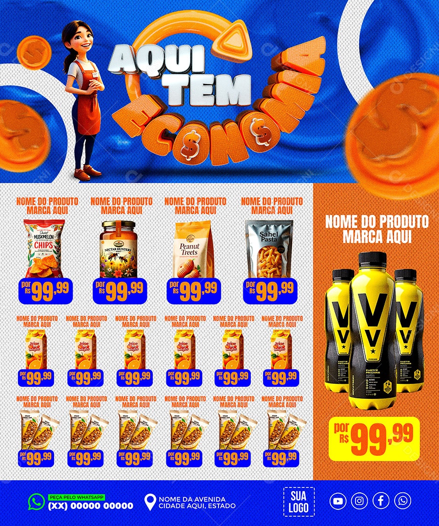 Supermercado Aqui Tem Economia Social Media PSD Editável