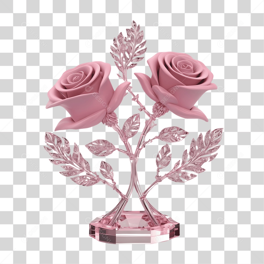 Rosas e Folhas de Cristal Dia da Mulher PNG Transparente