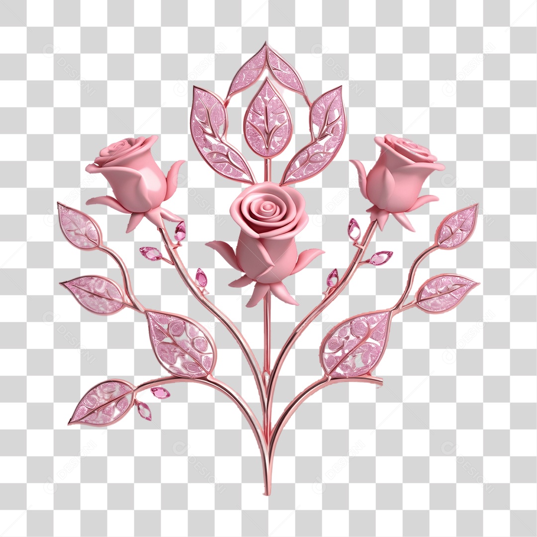 Rosas e Folhas de Cristal Dia da Mulher PNG Transparente