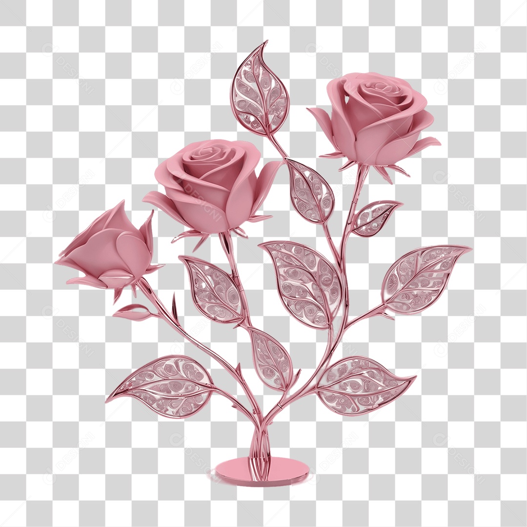 Rosas e Folhas de Cristal Dia da Mulher PNG Transparente