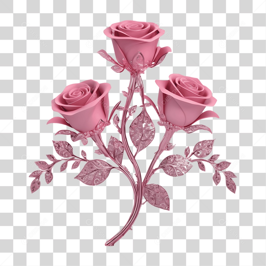 Rosas e Folhas de Cristal Dia da Mulher PNG Transparente