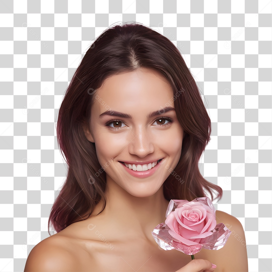 Mulher com Rosa de Cristal PNG Transparente