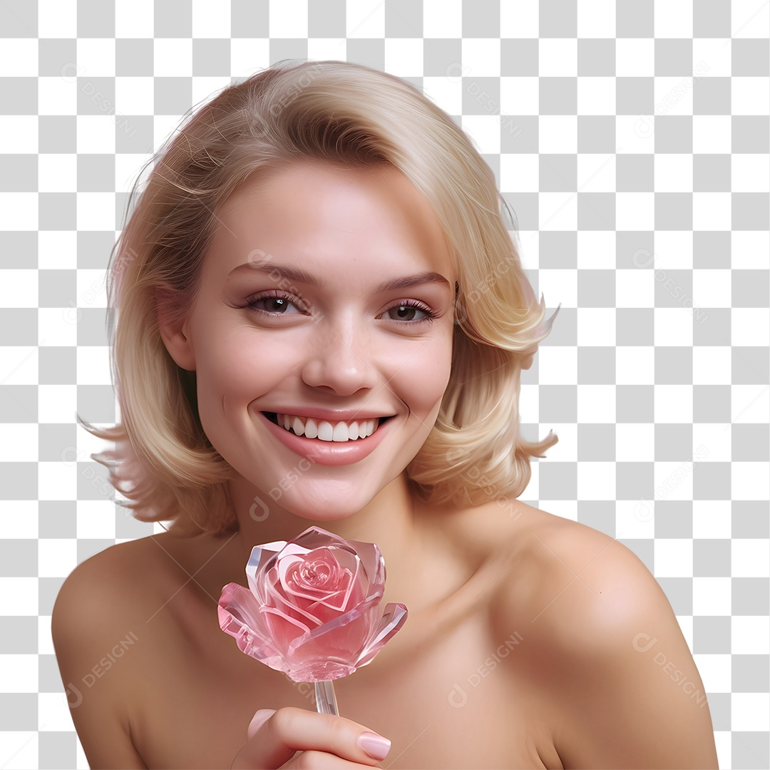 Mulher com Rosa de Cristal PNG Transparente