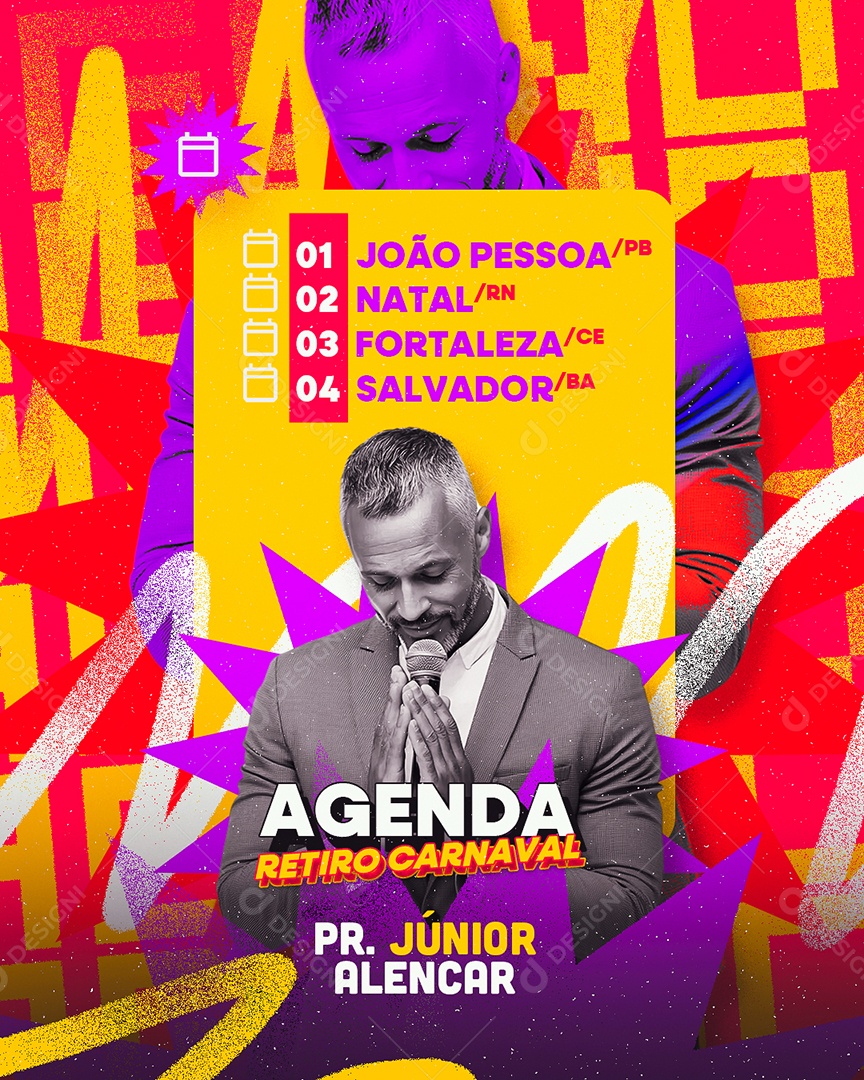 Flyer Agenda Retiro Carnaval Social Media PSD Editável