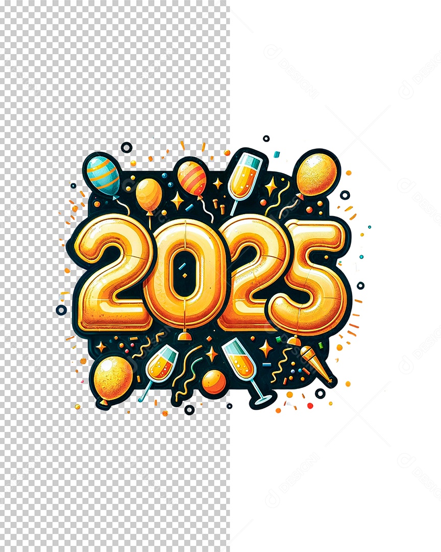 Feliz 2025 Texto 3D para Composiçao PSD