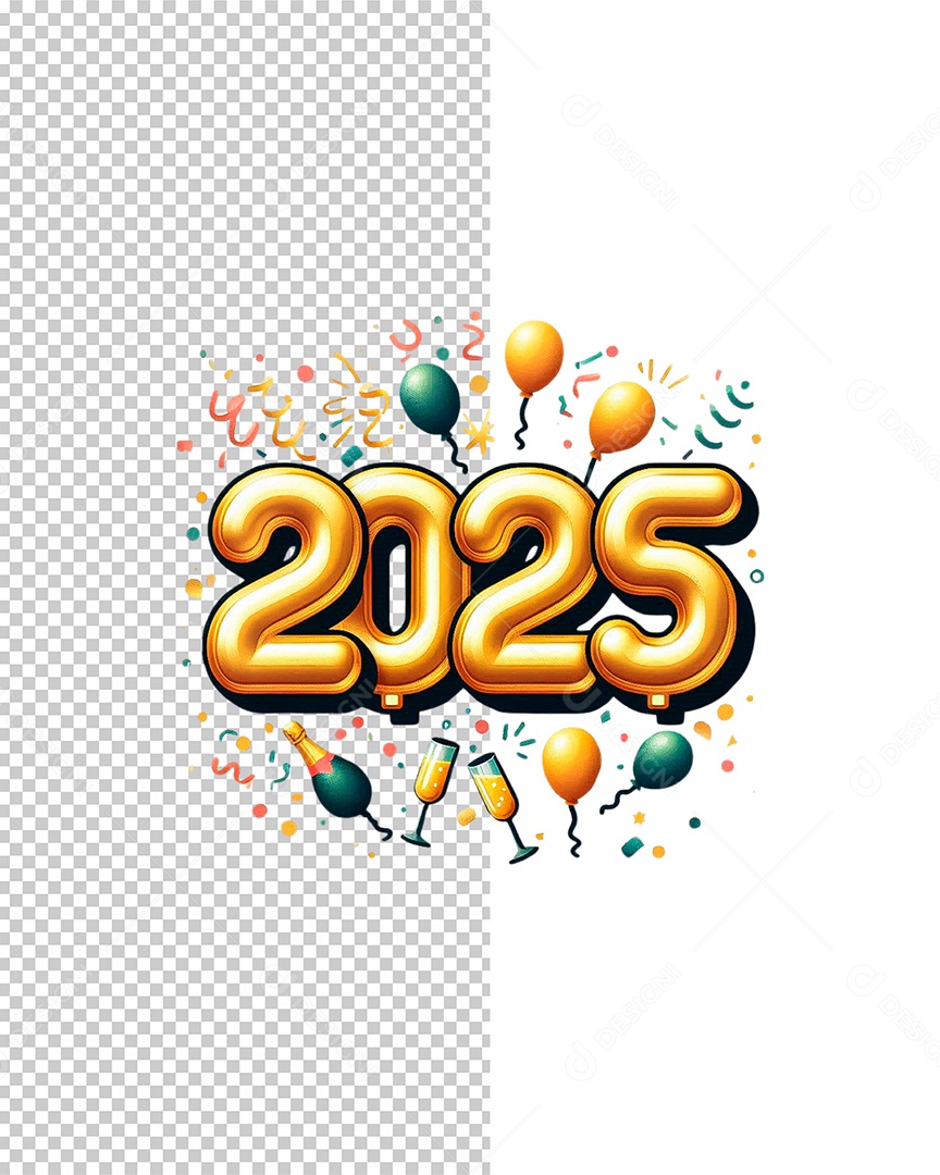 Feliz 2025 Texto 3D para Composiçao PSD