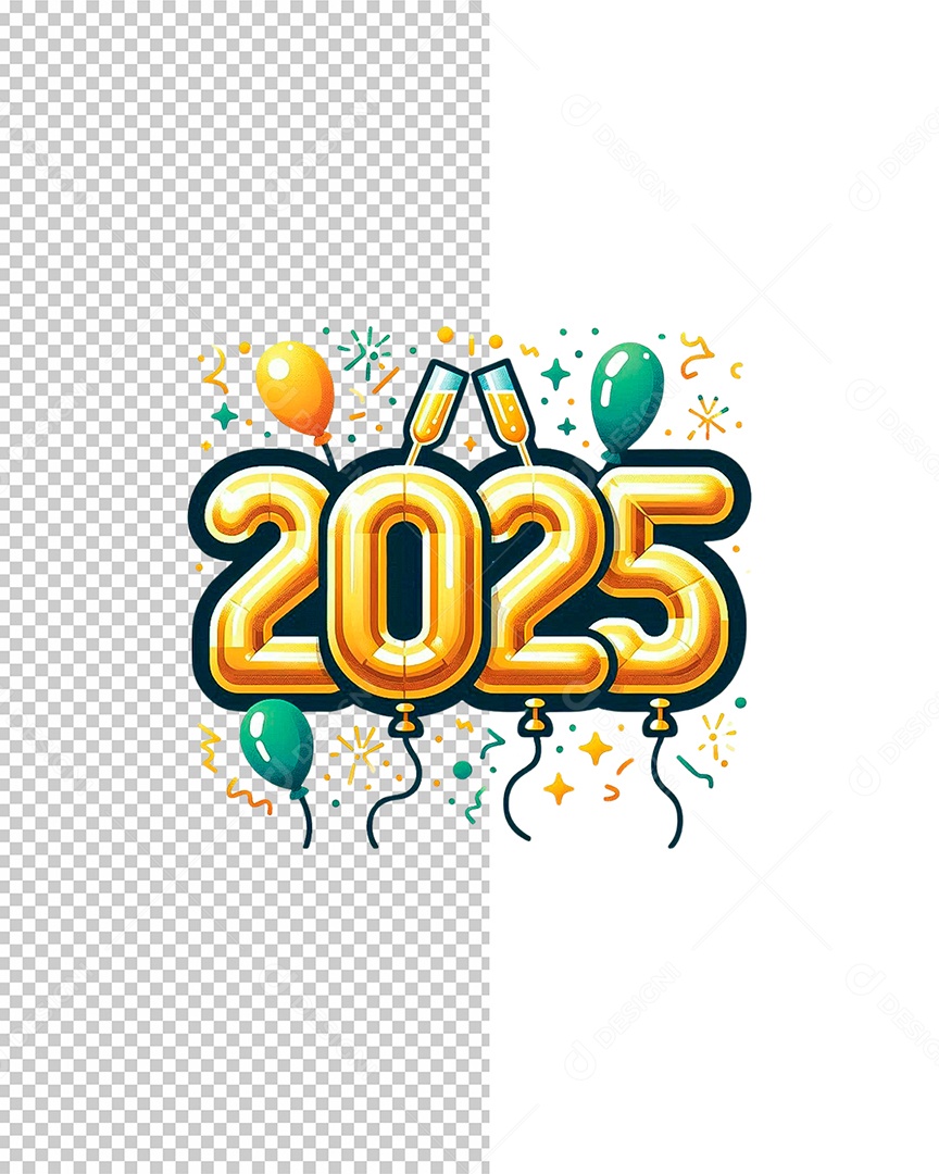 Feliz 2025 Texto 3D para Composiçao PSD