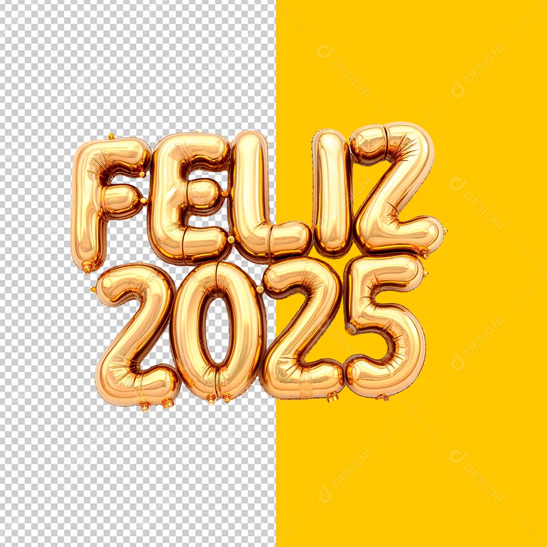 Feliz 2025 Selo 3D Dourado para Composição PSD