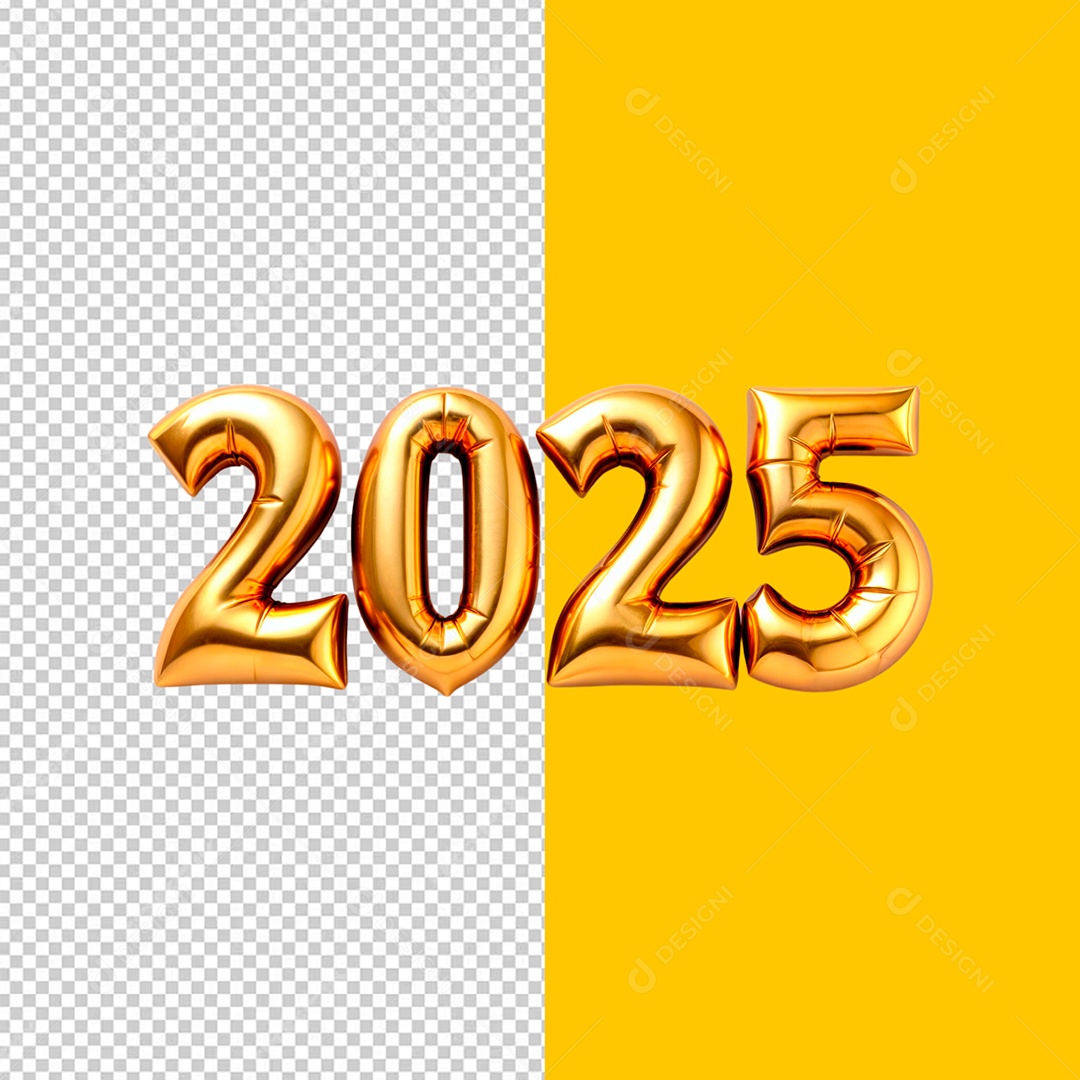 Feliz 2025 Selo 3D Dourado para Composição PSD