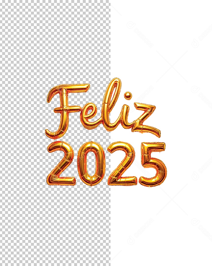 Feliz 2025 Selo 3D Dourado para Composição PSD