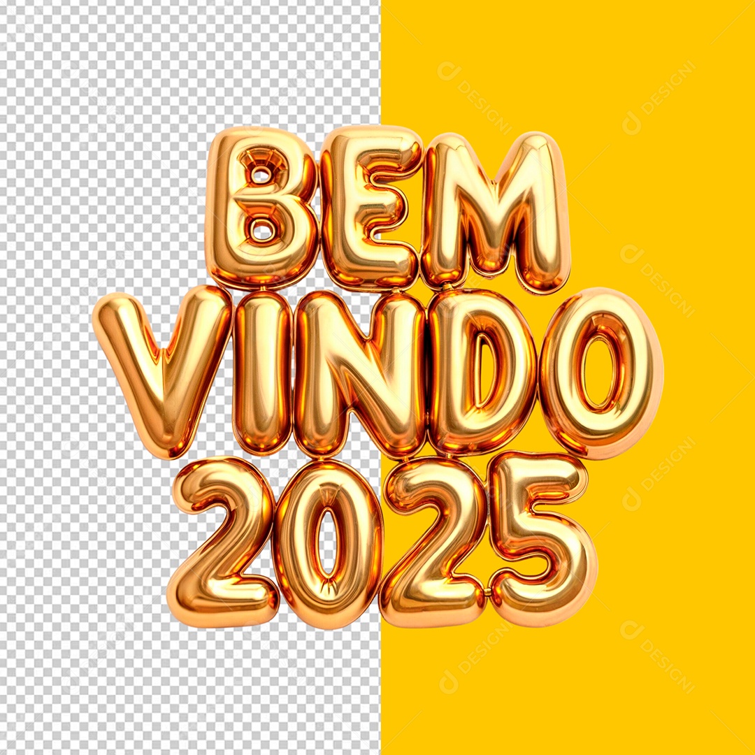 Bem Vindo 2025 Selo 3D Dourado para Composição PSD