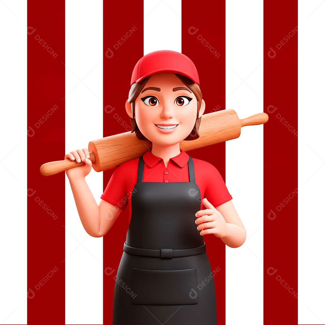 Persoangem 3D Pizzaiola para Composição PSD