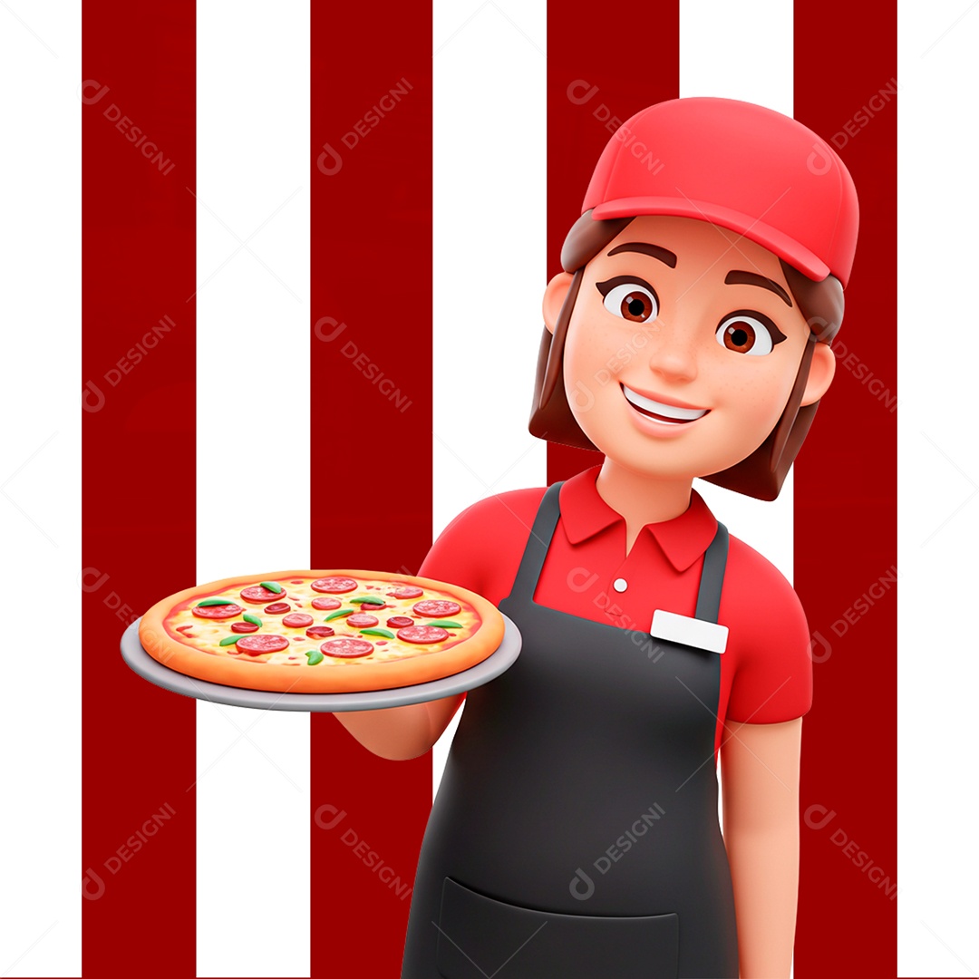 Persoangem 3D Pizzaiola para Composição PSD
