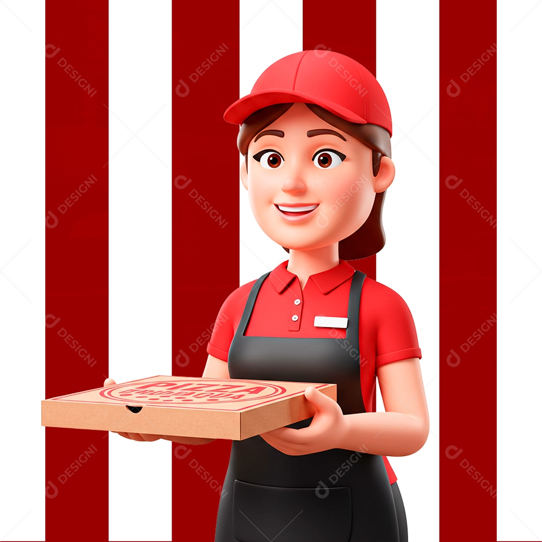 Persoangem 3D Segurando Caixa de Pizza para Composição PSD