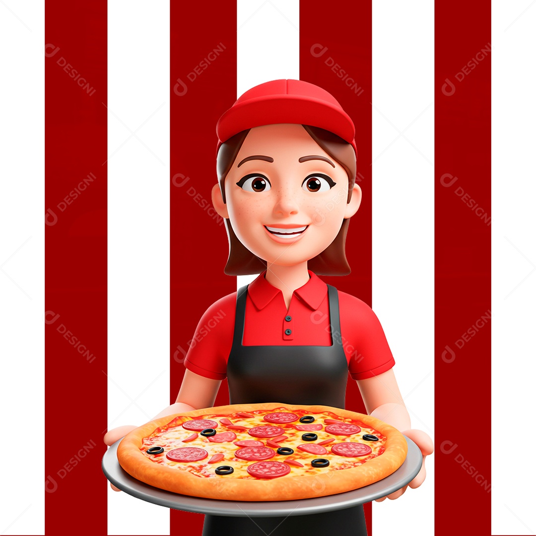 Persoangem 3D Segurando uma Pizza para Composição PSD