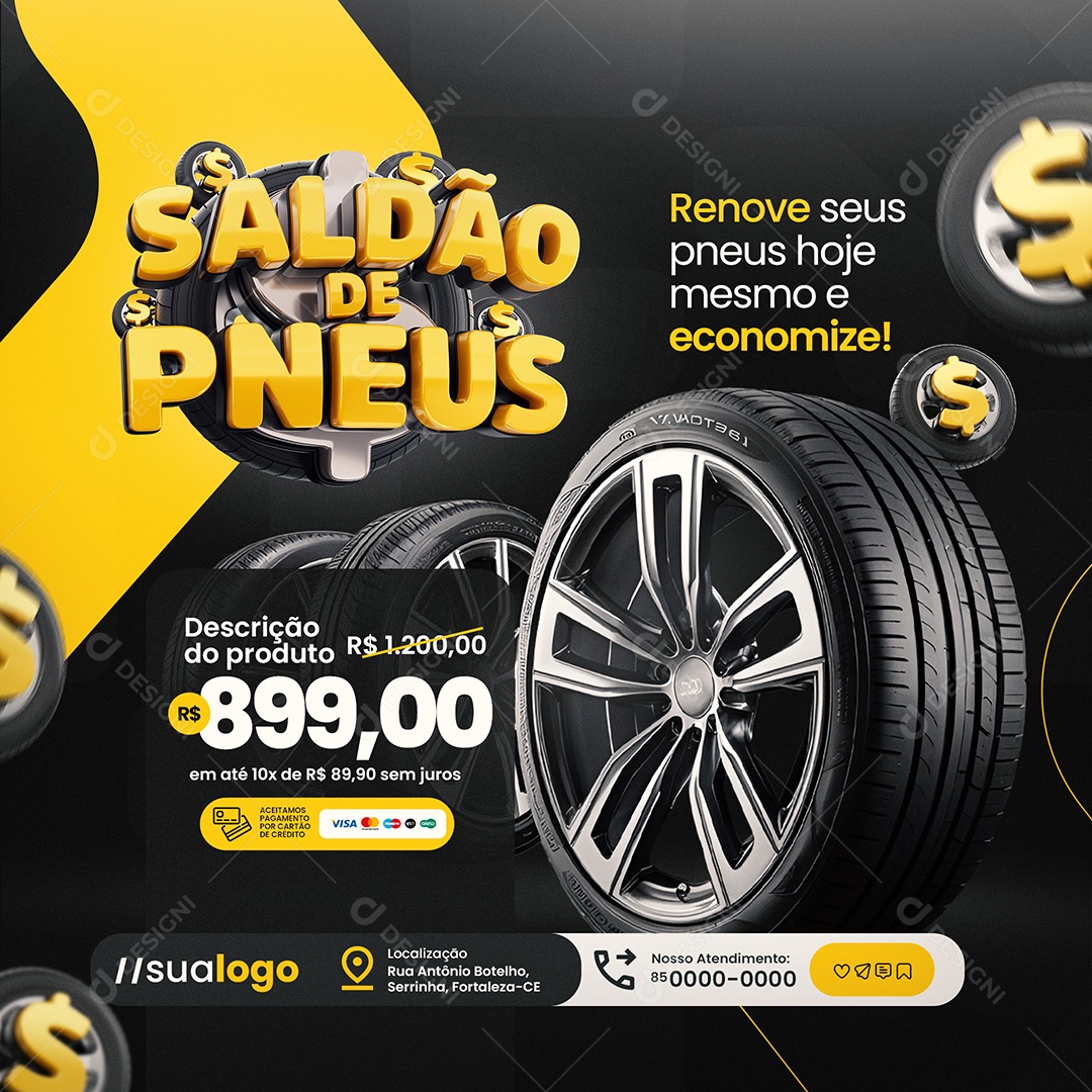 Saldão de Pneus Renove Hoje Loja de Pneus Social Media PSD Editável