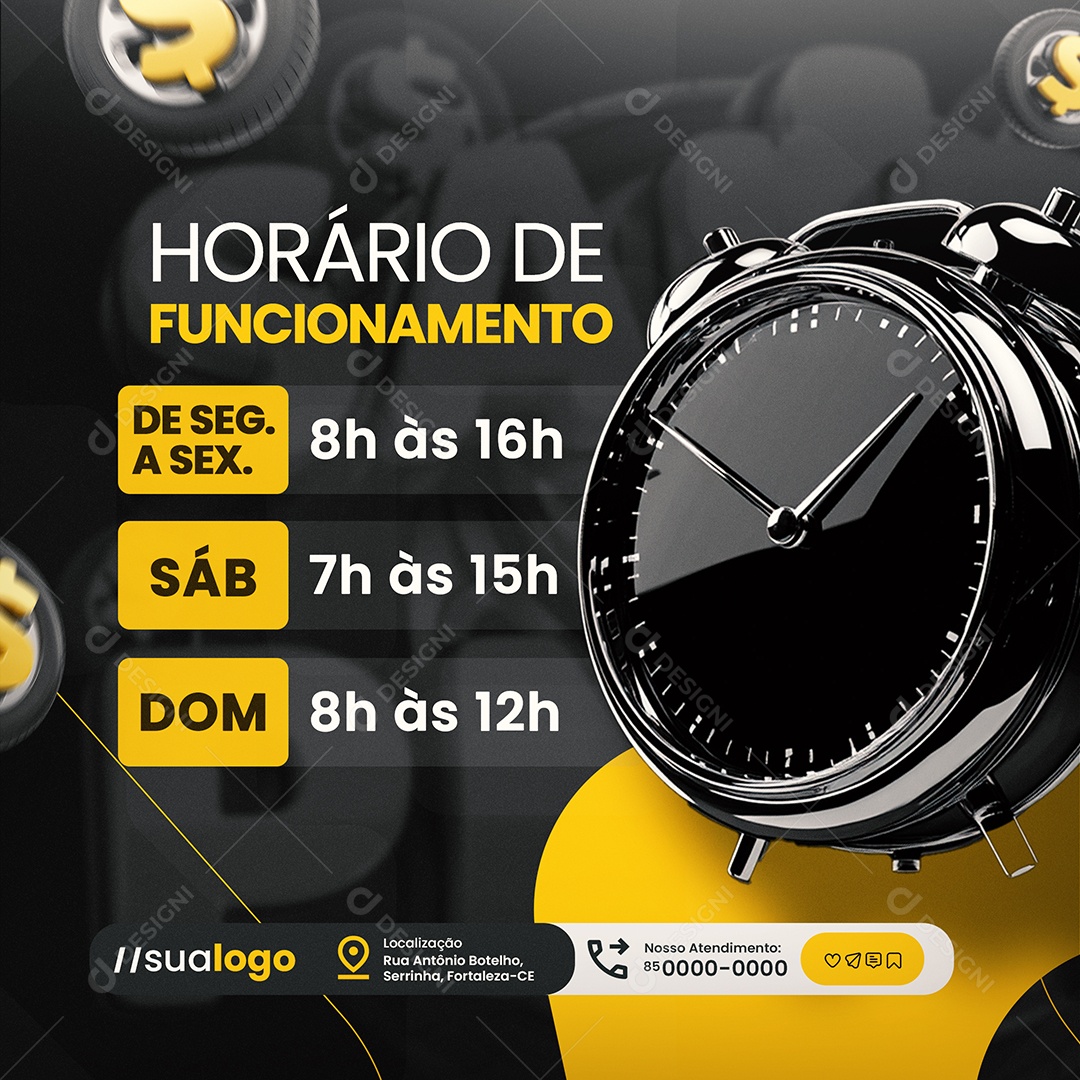 Saldão de Pneus Horário De Funcionamento Loja de Pneus Social Media PSD Editável