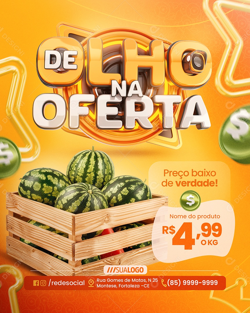 Big Brother De Olho na Oferta Supermercado Melancia Preço Baixo Social Media PSD Editável
