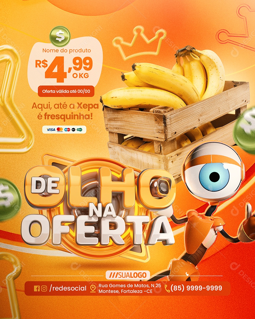 Big Brother De Olho na Oferta Supermercado Banana Fresquinha Social Media PSD Editável