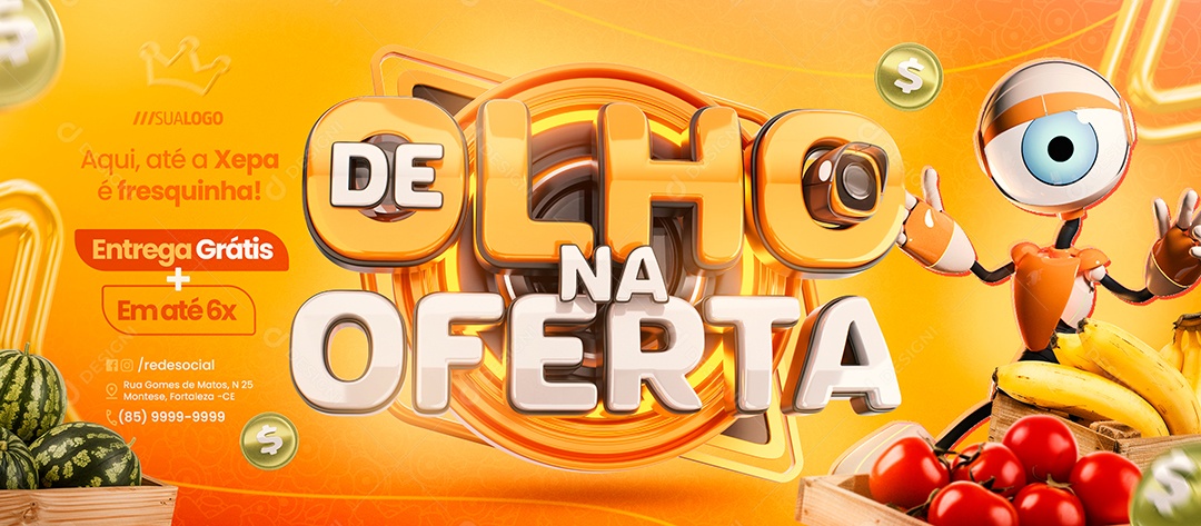 Banner Big Brother De Olho na Oferta Supermercado Entrega Grátis Social Media PSD Editável