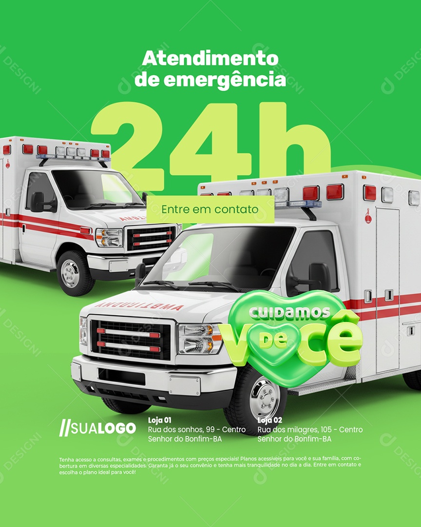 Cuidamos de Você Convênio Médico Atendimento de Emergência Social Media PSD Editável