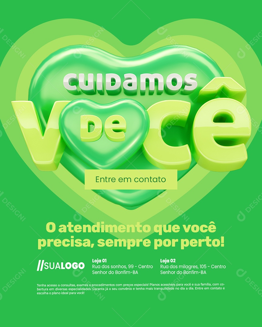 Cuidamos de Você Convênio Médico Entre em Contato Social Media PSD Editável