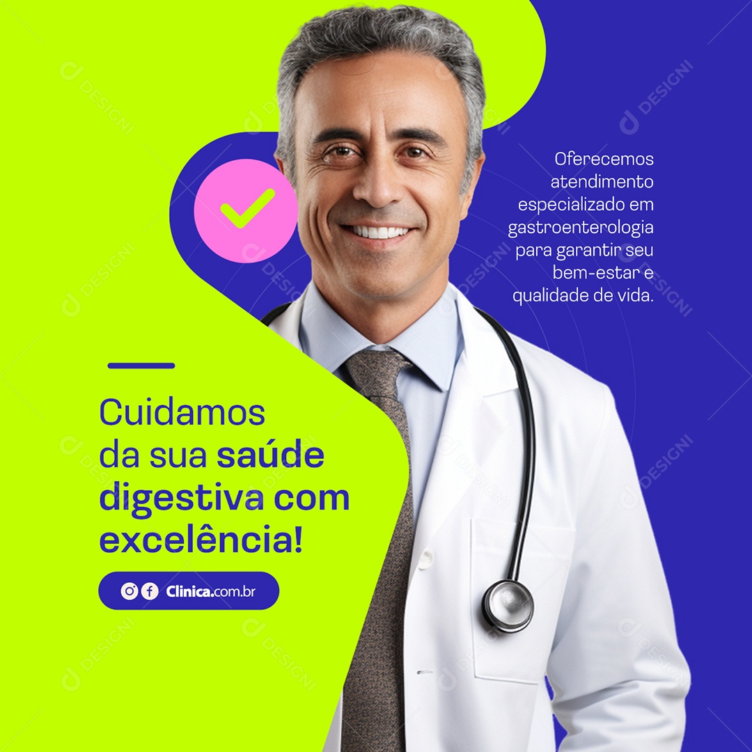 Gastro Cuidamos da Sua Saúde Digestiva com Excelência Social Media PSD Editável
