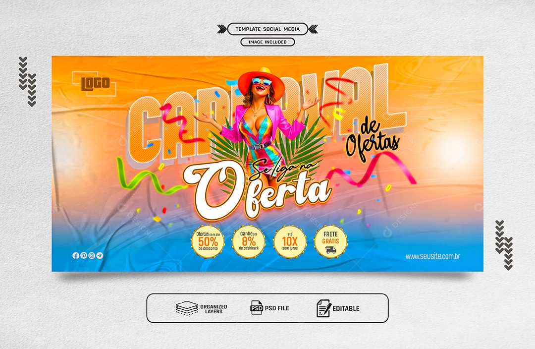 Banner Carnaval de Ofertas Social Media PSD Editável